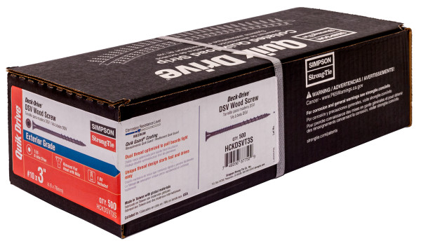 Quikdrive HCKDSVT3S #10 x 3" DSVT Deck Screw, T25 6-Lobe Drive, Ribbed Flat Head, Quik Guard Coated Half Pk box