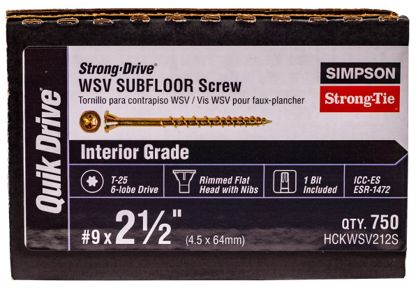 HCKWSV212S #9 x 2-1/2" Yellow Zinc Coated WSV Subfloor Screw box