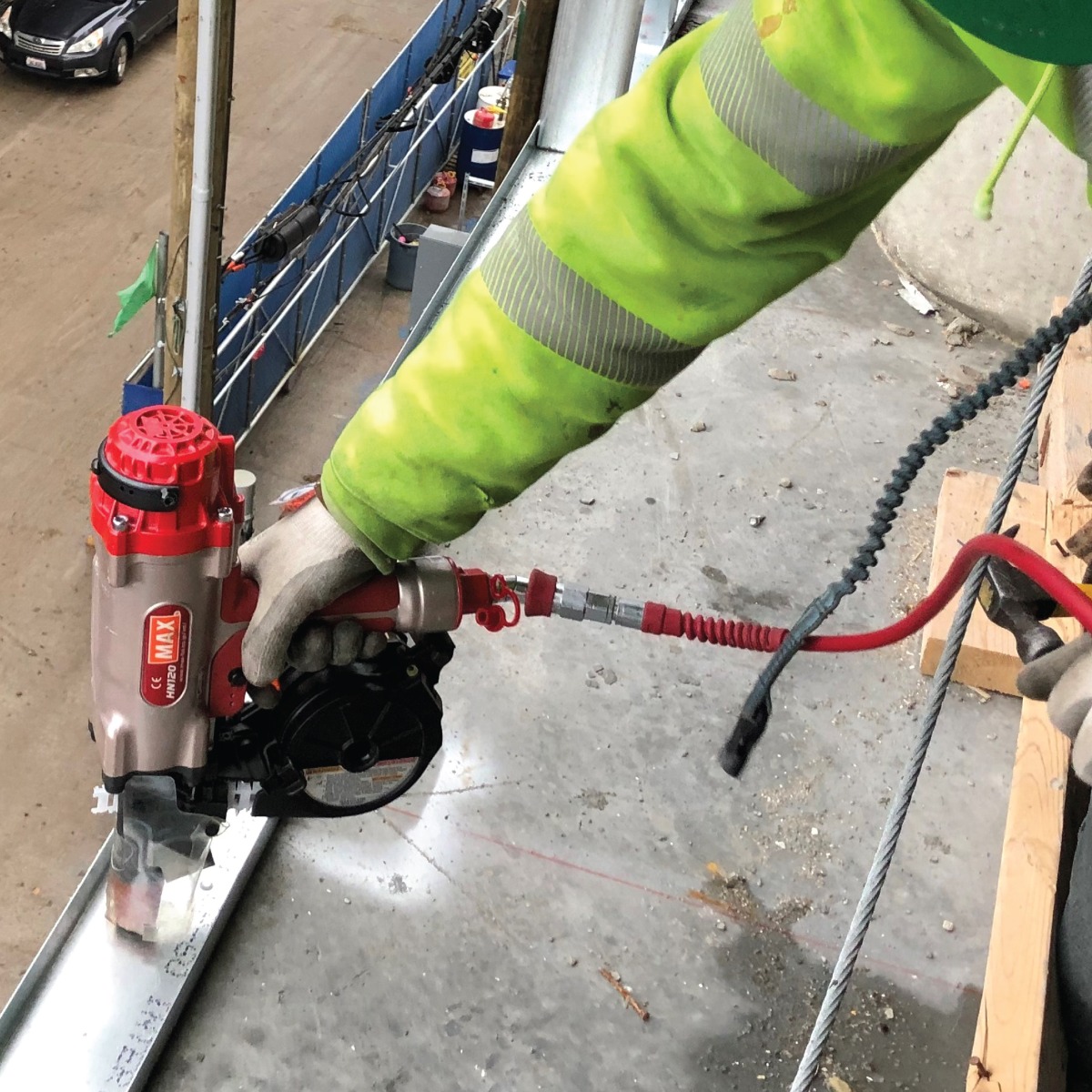 MAX HN120 PowerLite High Pressure Concrete Pinner jobsite