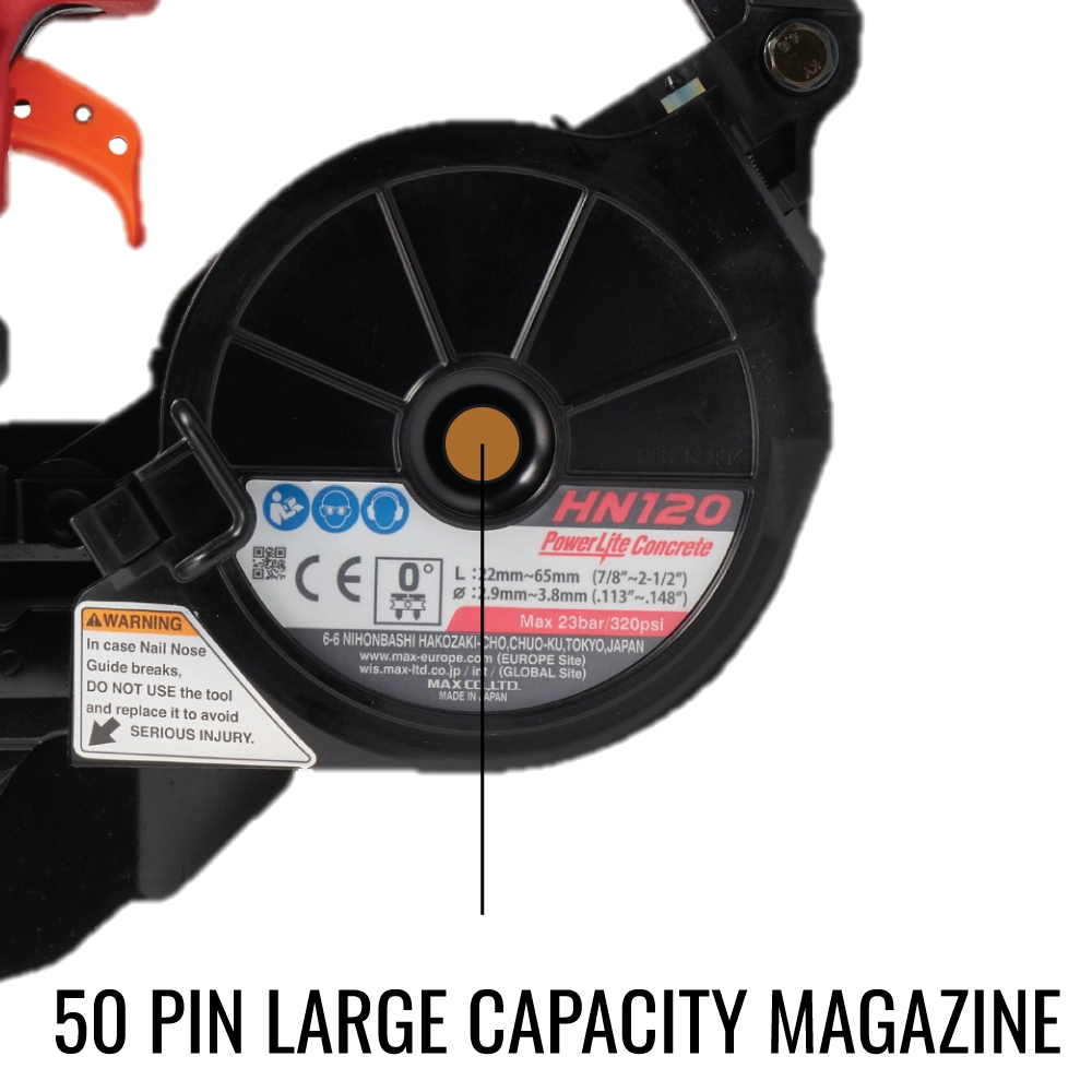 MAX HN120 PowerLite High Pressure Concrete Pinner 50 pin capacity magazine