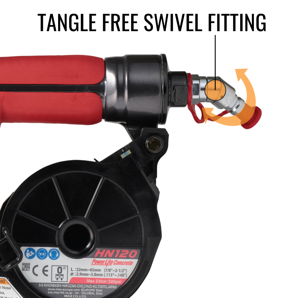 MAX HN120 PowerLite High Pressure Concrete Pinner tangle free swivel fitting