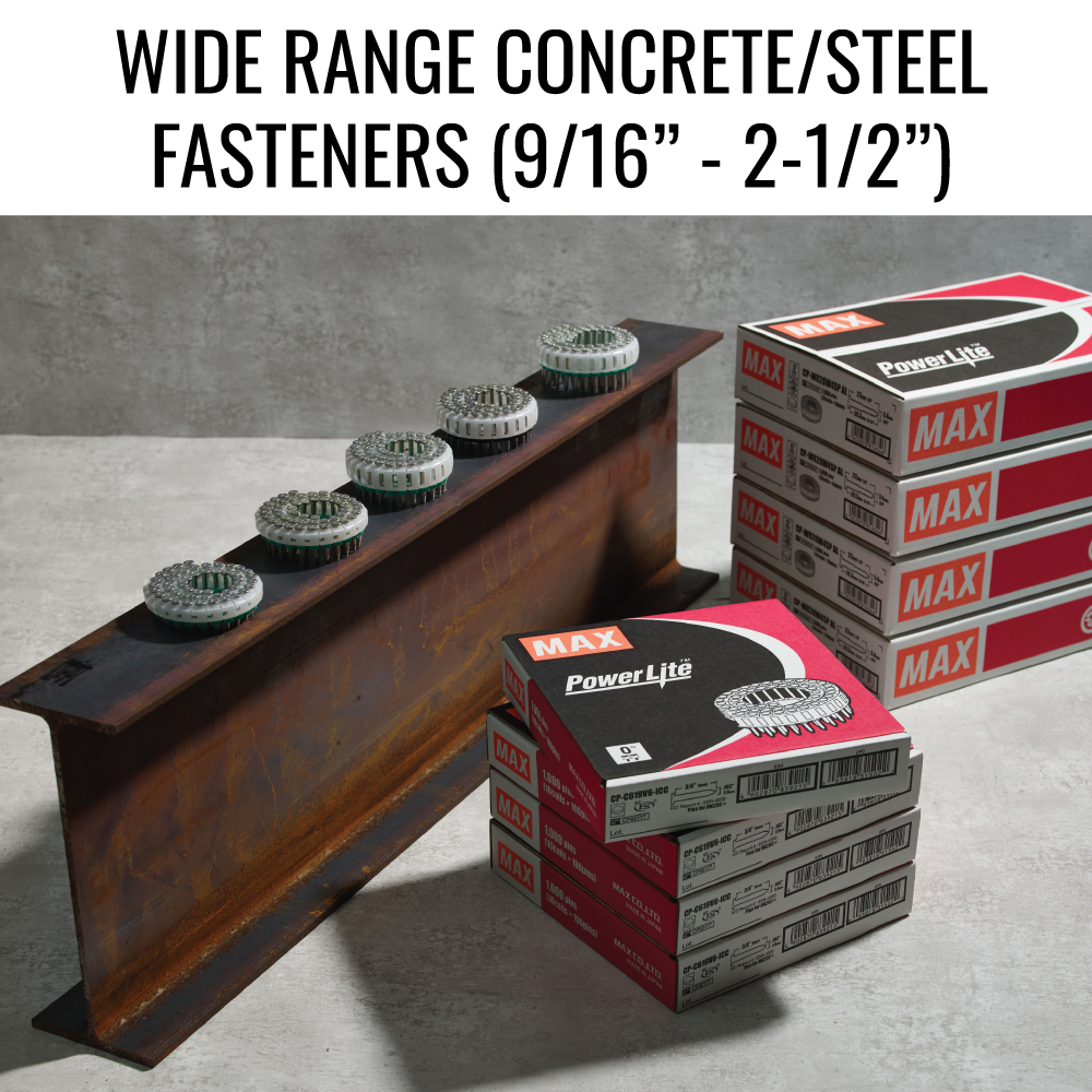 MAX HN120 PowerLite High Pressure Concrete Pinner wide range of fasteners