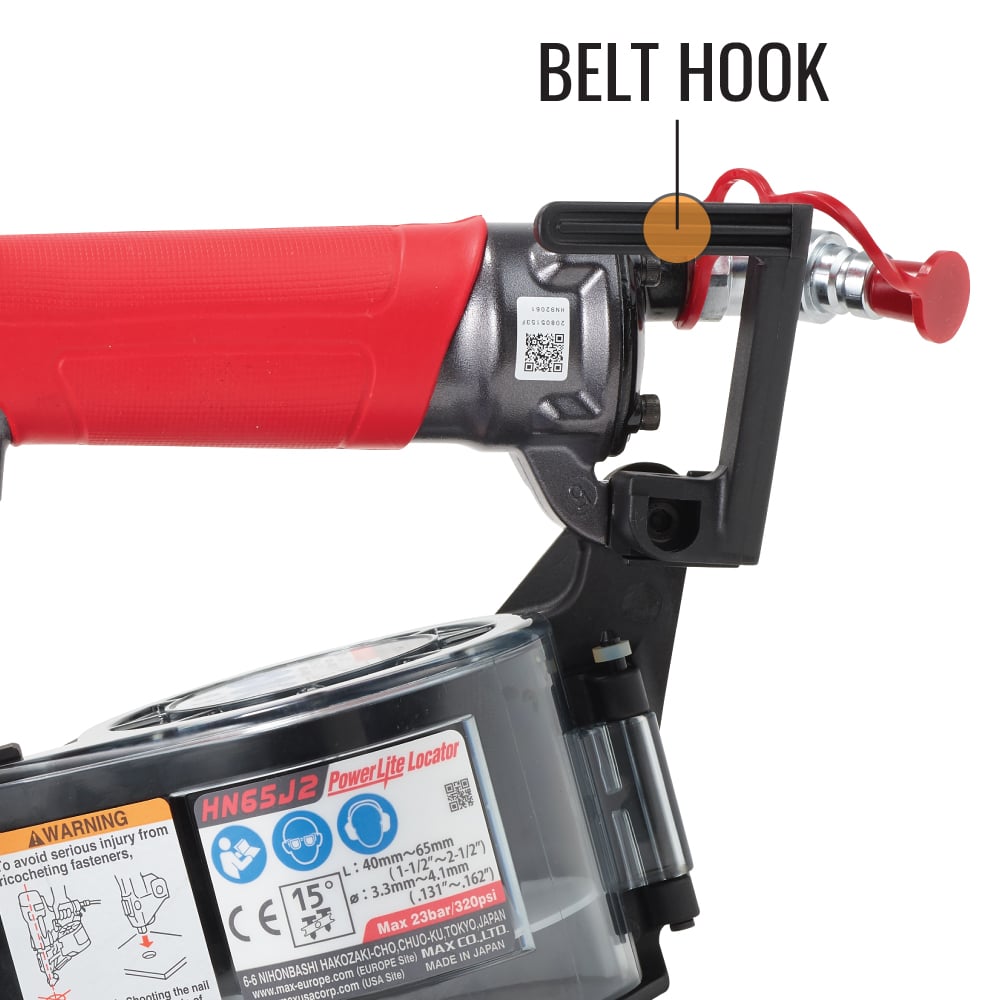 MAX HN65J2 PowerLite High Pressure Metal Connector Nailer, 1-1/2” to 2-1/2” belt hook