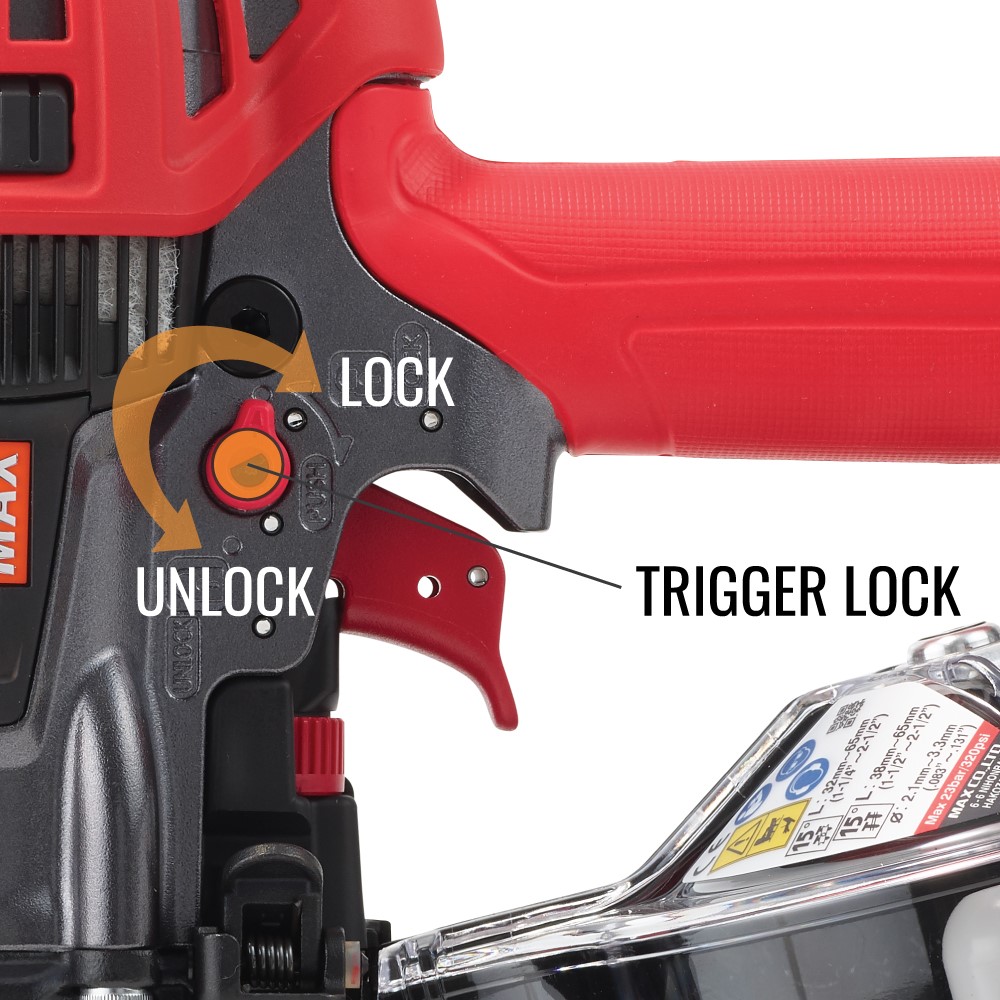 MAX HN65S SuperSider Coil Siding Nailer trigger lock