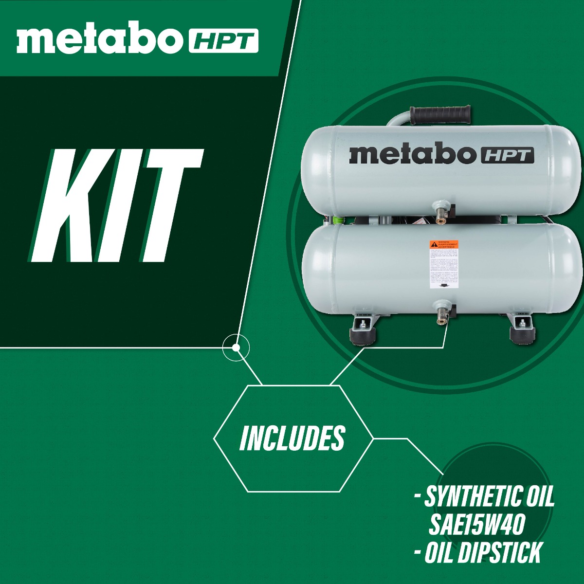 Metabo HPT EC99S 4 Gallon Portable Electric Twin Stack Air Compressor in use kit