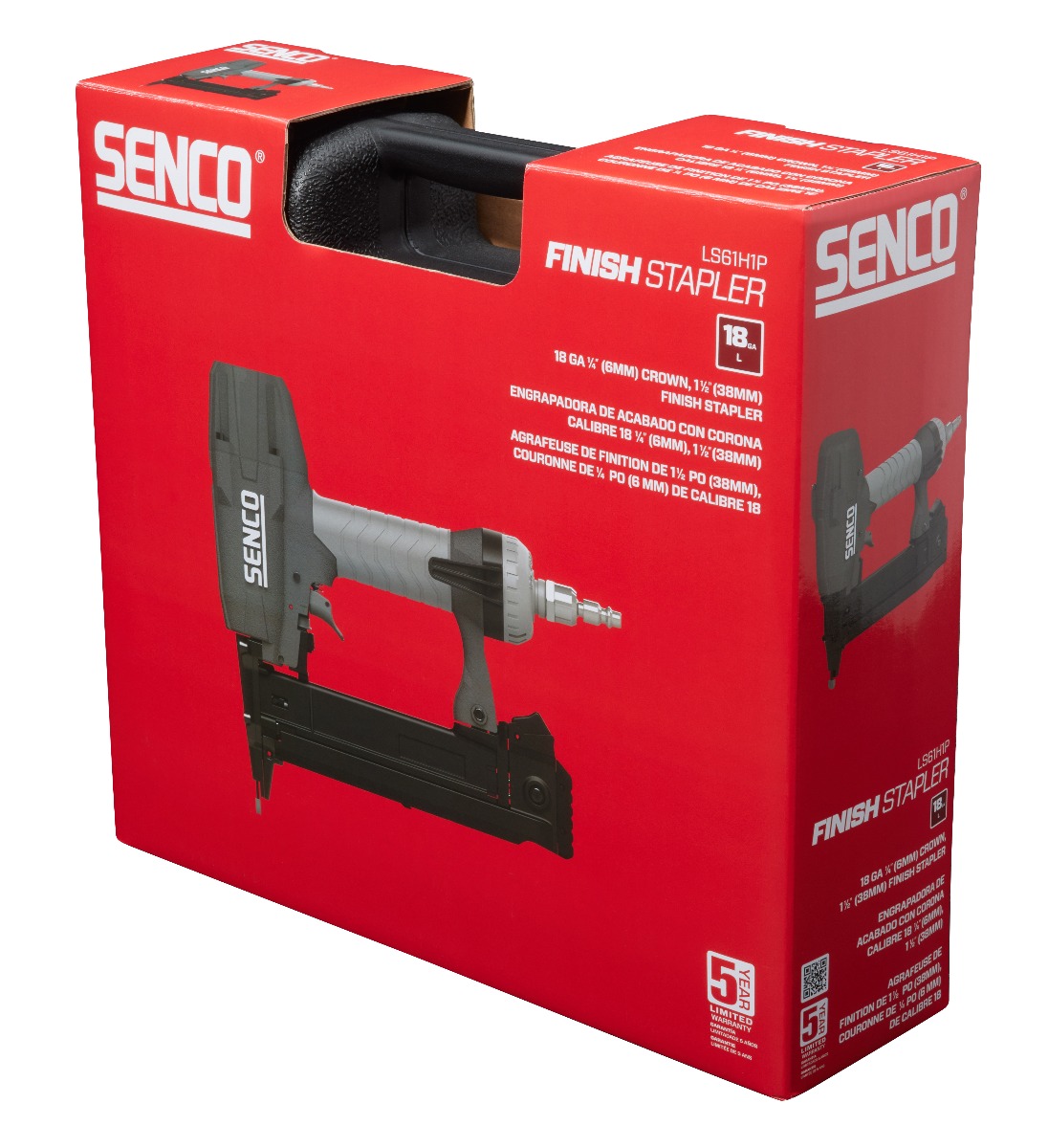 Senco LS61H1P 18 Gauge Finish Stapler w/Case, 3/8" to 1-1/2" product package