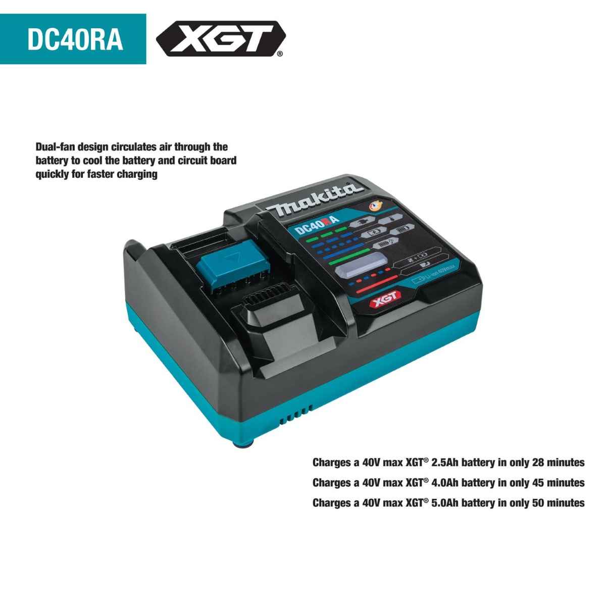 Makita DC40RA 40V Max XGT Rapid Optimum Charger features