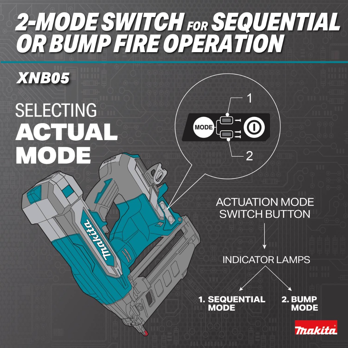 Makita XNB05Z 18V LXT Brushless 16 Gauge Straight Finish Nailer selective firing