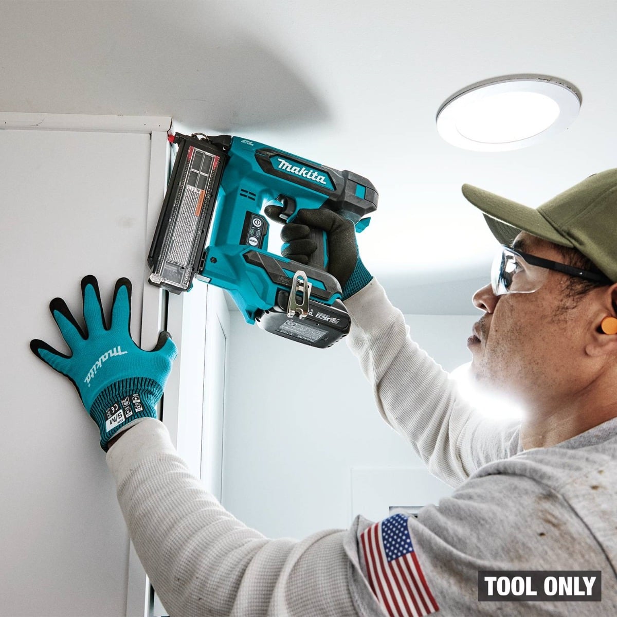Makita XNB04Z 18V LXT Brushless 18 Gauge Brad Nailer in use