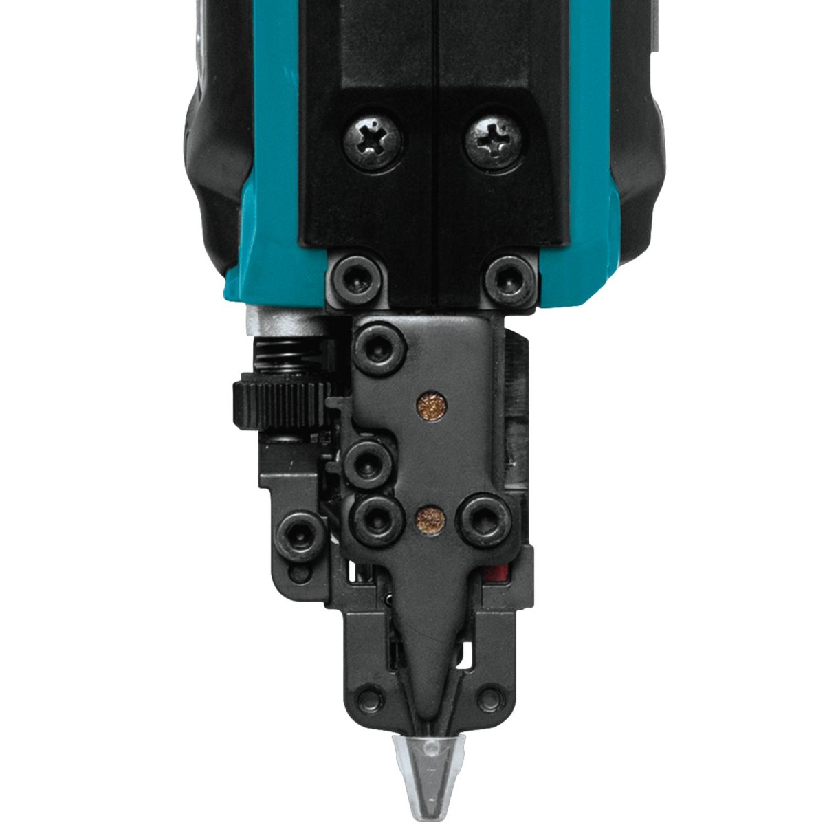 Makita XTP02Z 18V LXT Cordless 23 Gauge Pin Nailer nose top angle
