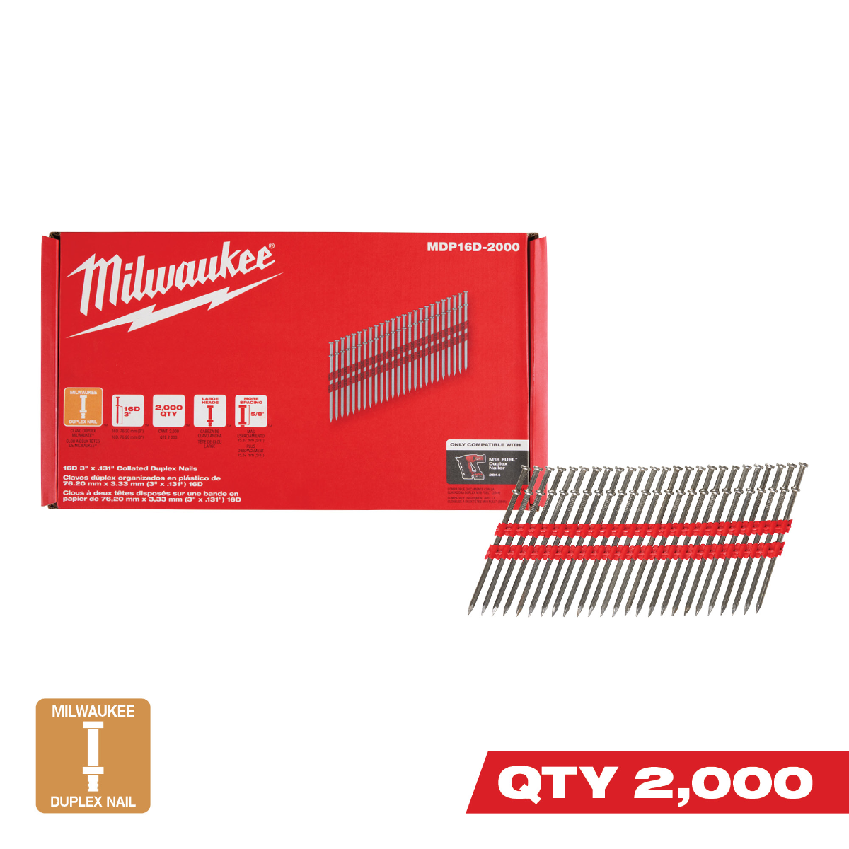 16D 3” x .131 Collated Duplex Nails 2000 count box