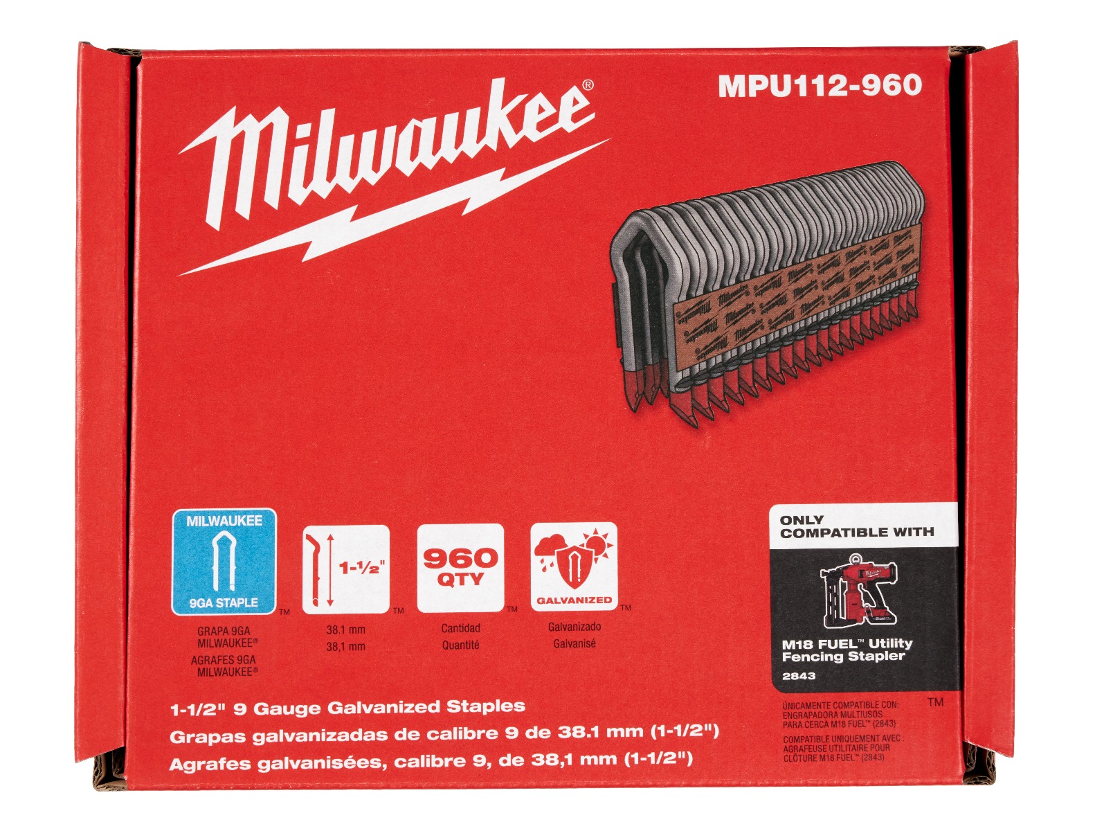 Milwaukee MPU112-960 1-1/2" 9 Gauge Galvanized Fence Staples box