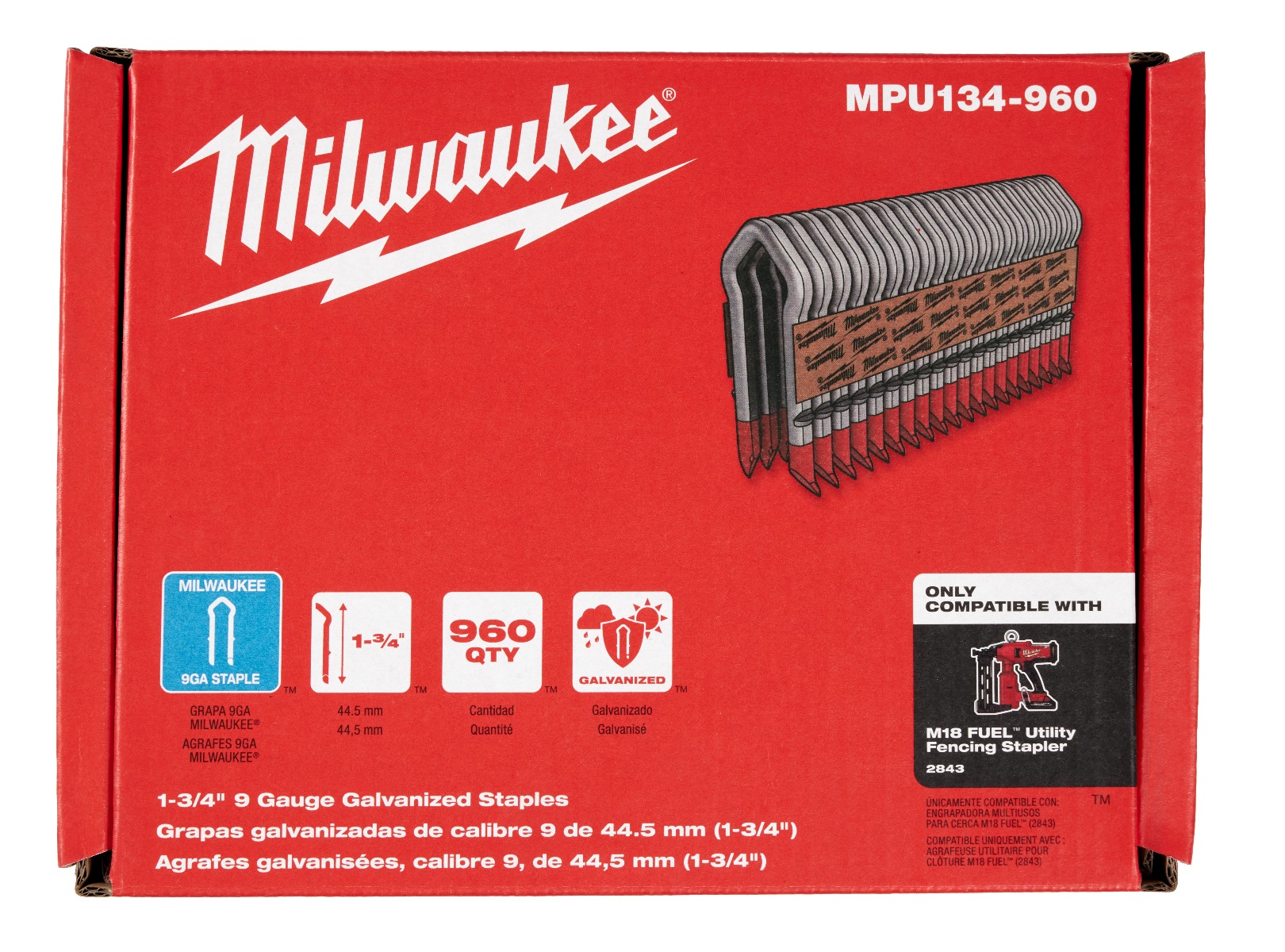 Milwaukee MPU134-960 1-3/4" 9 Gauge Galvanized Fence Staples box