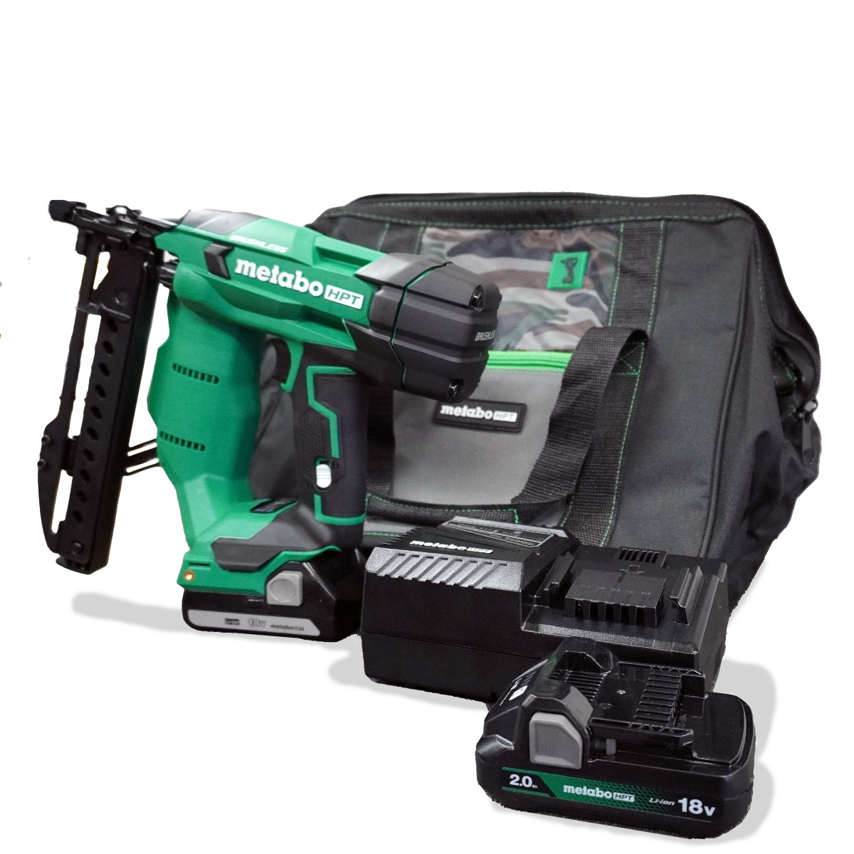 Metabo HPT N1804DAM 18V 18 Ga. Narrow Crown Stapler Kit, 1/2" – 1-1/2” set w/ bag