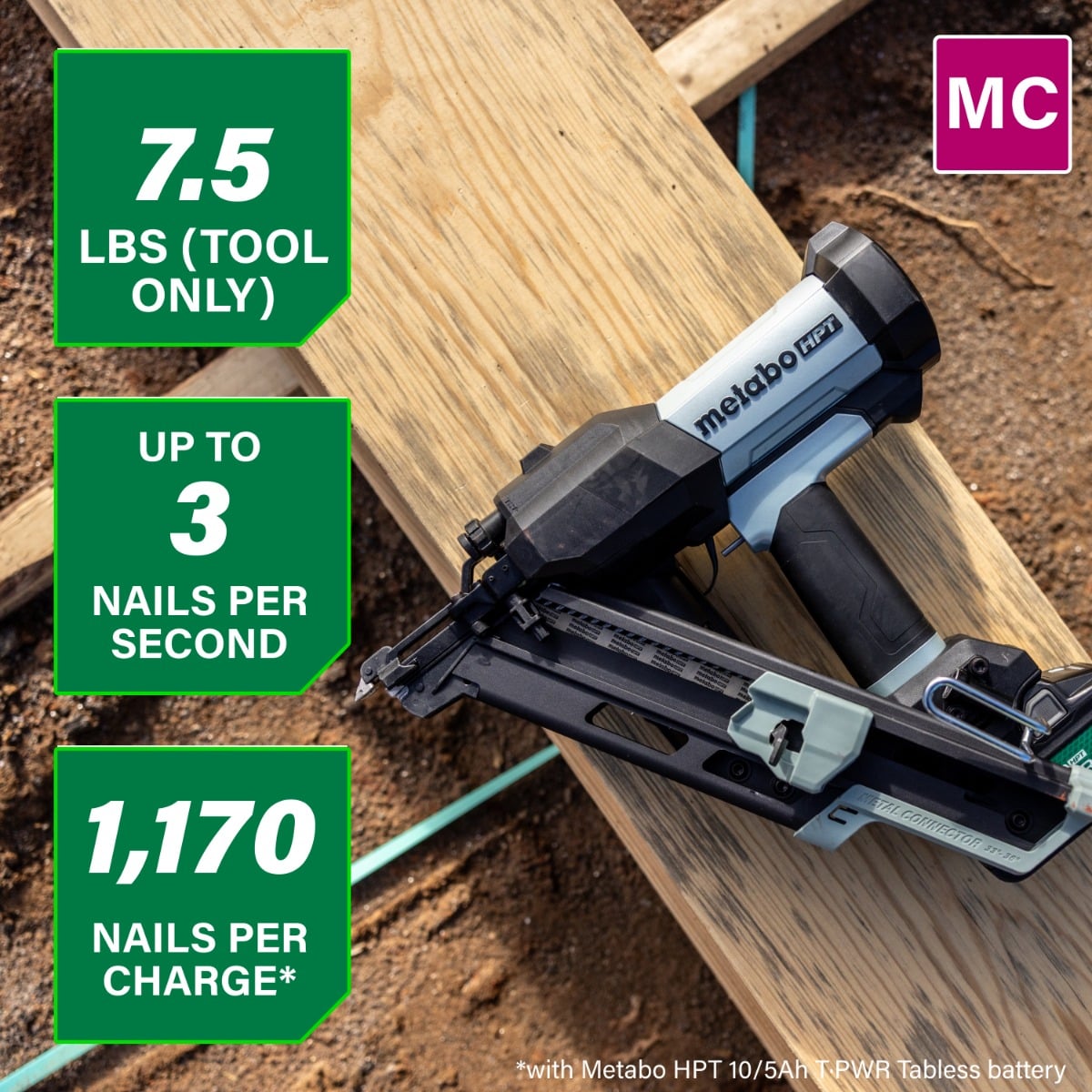 Metabo HPT NR1865DKAQRY 18V Cordless Pneumatic Metal Connector Nailer specs