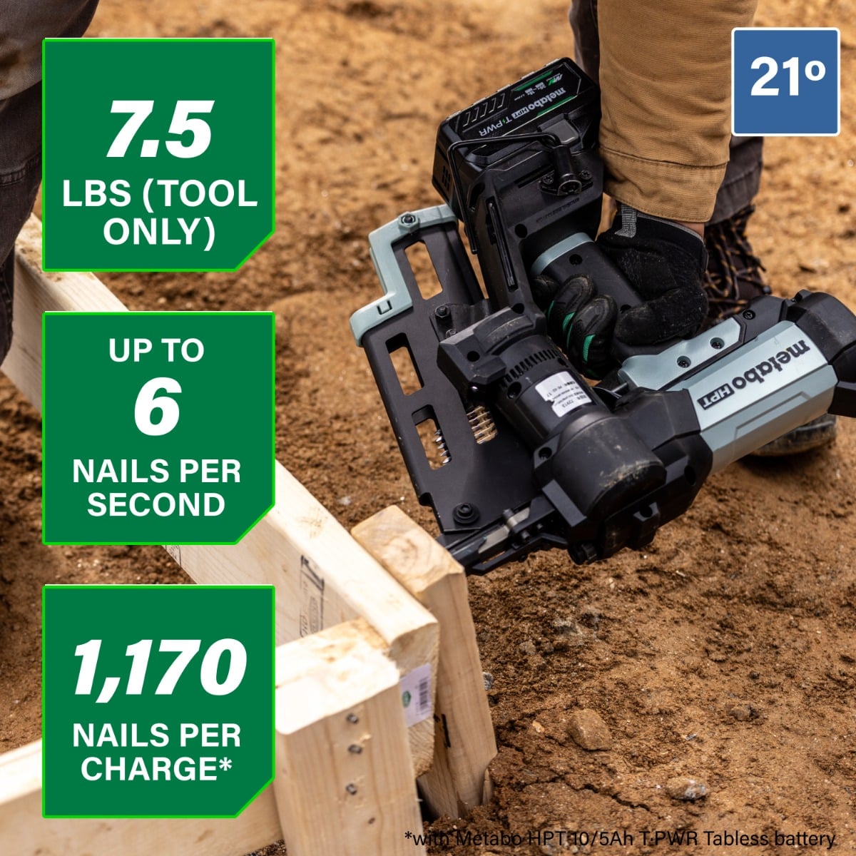 Metabo HPT NR1875DDAQRY 18V Cordless Pneumatic 21-Degree Duplex Nailer specs