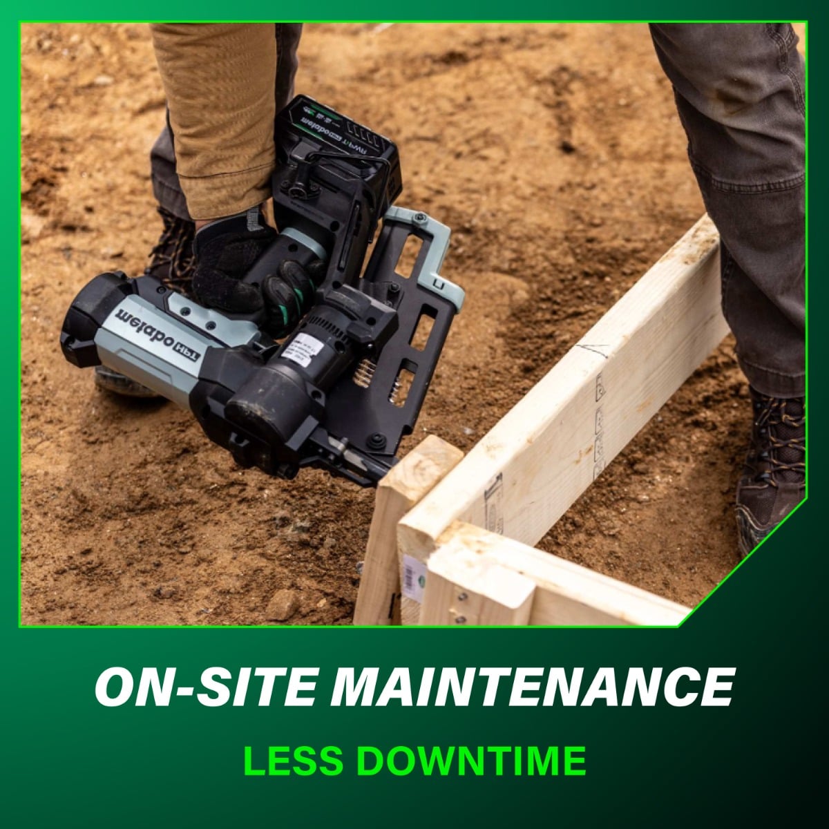 Metabo HPT NR1875DDAQRY 18V Cordless Pneumatic 21-Degree Duplex Nailer on site maintenance