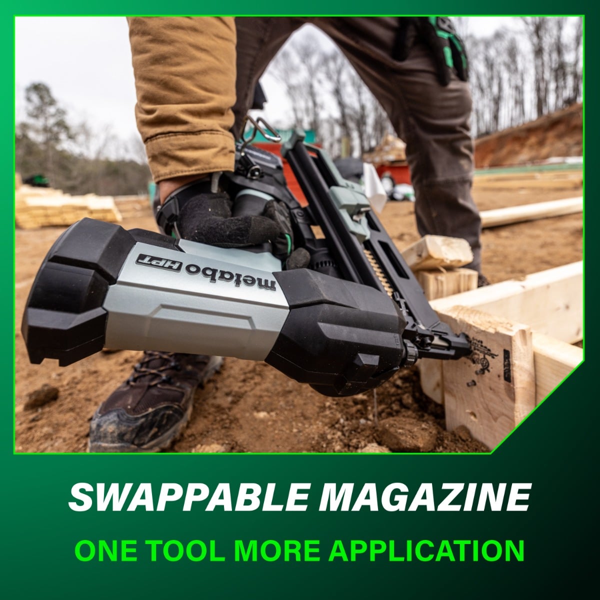 Metabo HPT NR1875DDAQRY 18V Cordless Pneumatic 21-Degree Duplex Nailer swappable magazine
