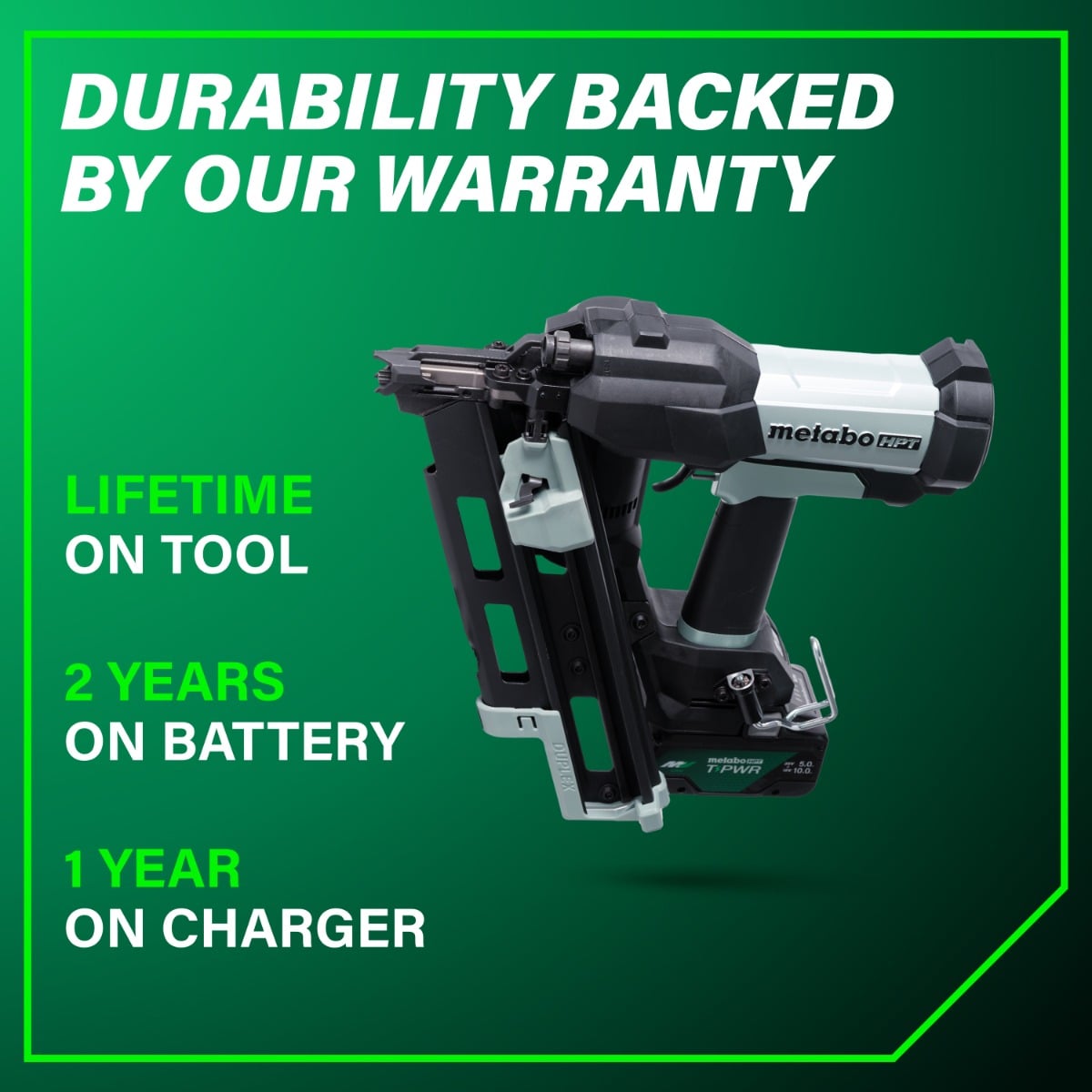 Metabo HPT NR1875DDAQRY 18V Cordless Pneumatic 21-Degree Duplex Nailer warranty
