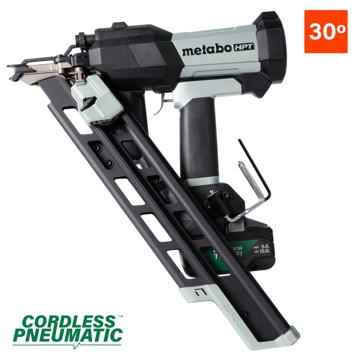 Metabo HPT NR1890DCBQRY 18V Cordless Pneumatic 30-Degree Framing Nailer Kit, 2” to 3-1/2” tool