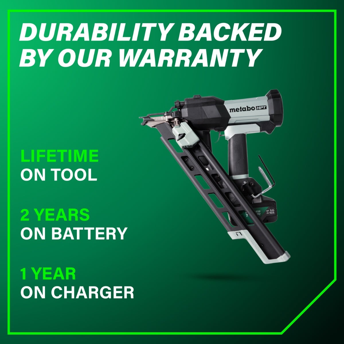 Metabo HPT NR1890DCBQRY 18V Cordless Pneumatic 30-Degree Framing Nailer Kit, 2” to 3-1/2” warranty