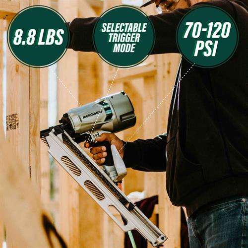 Metabo HPT NR83A5(S1)M 21-Degree Framing Nailer w/ Aluminum Magazine, 2"-3-1/4" selectable trigger 70-120psi 8.8 lbs.