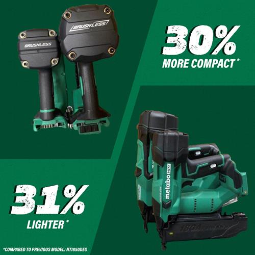 Metabo HPT NT1850DFTM Li-Ion 18 Gauge Cordless Brad Nailer lighter and more compact