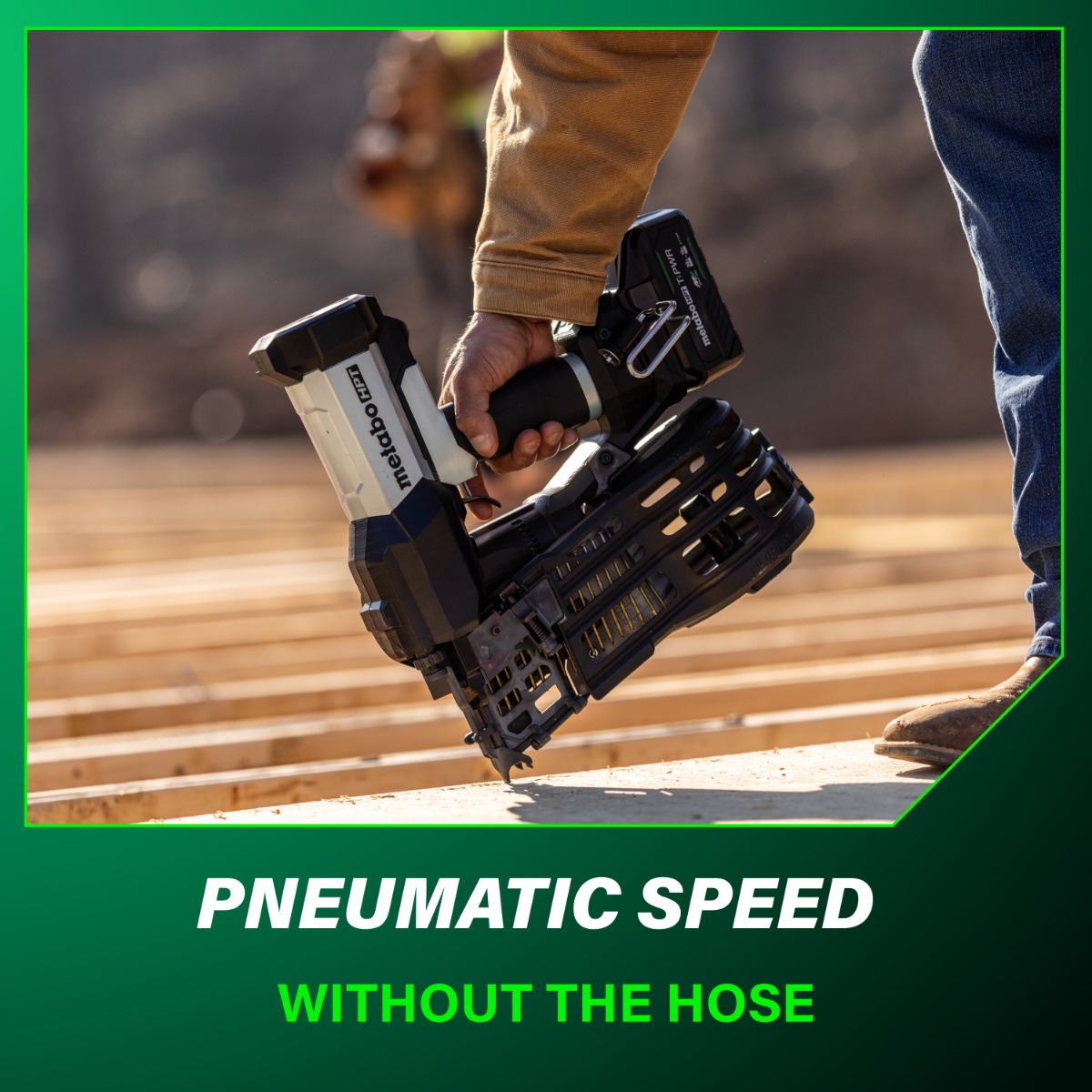 Metabo HPT NV1890DAQRY 18V Cordless Pneumatic 15-Degree Coil Framing Nailer Kit pneumatic speed