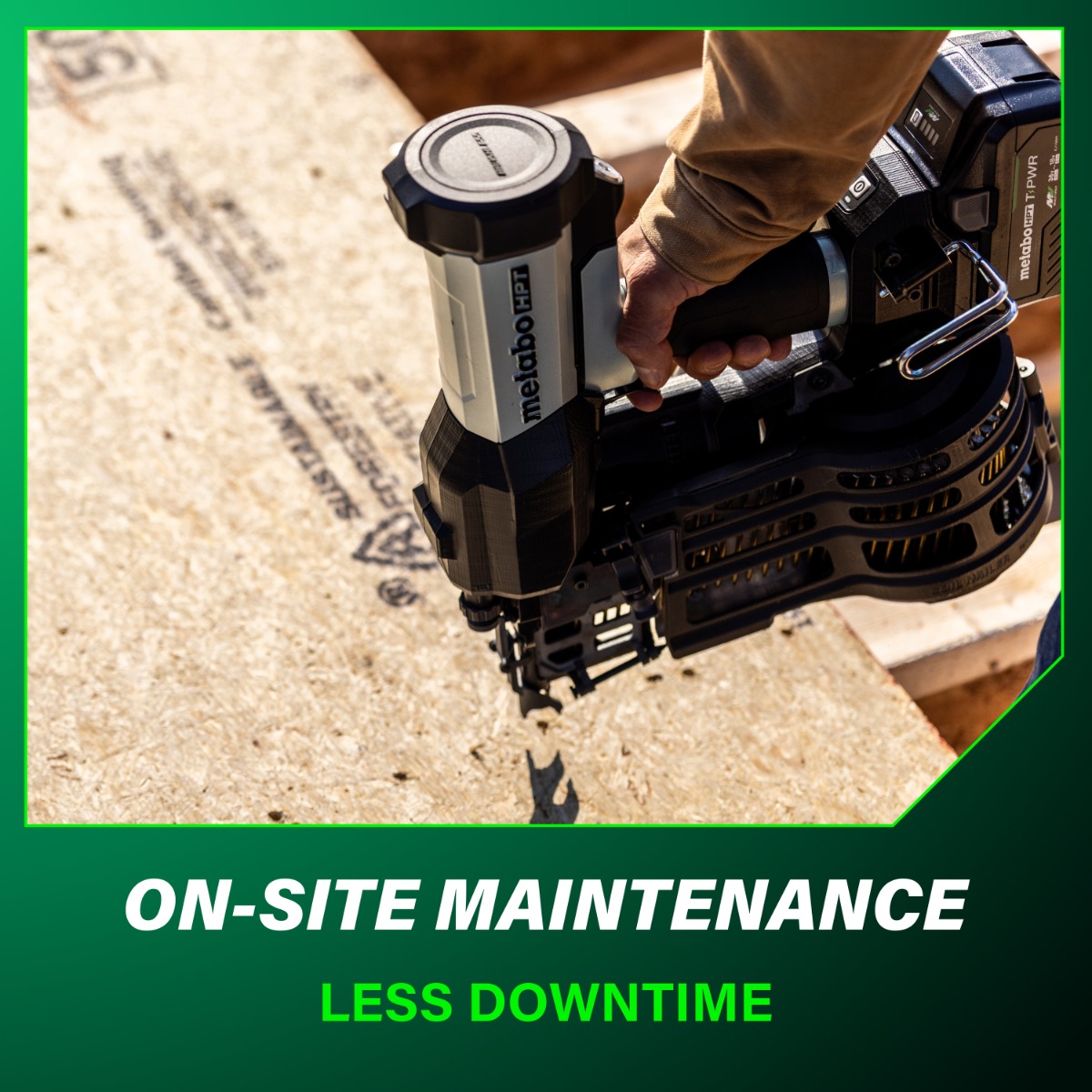 Metabo HPT NV1890DAQRY 18V Cordless Pneumatic 15-Degree Coil Framing Nailer Kit with on-site maintenance