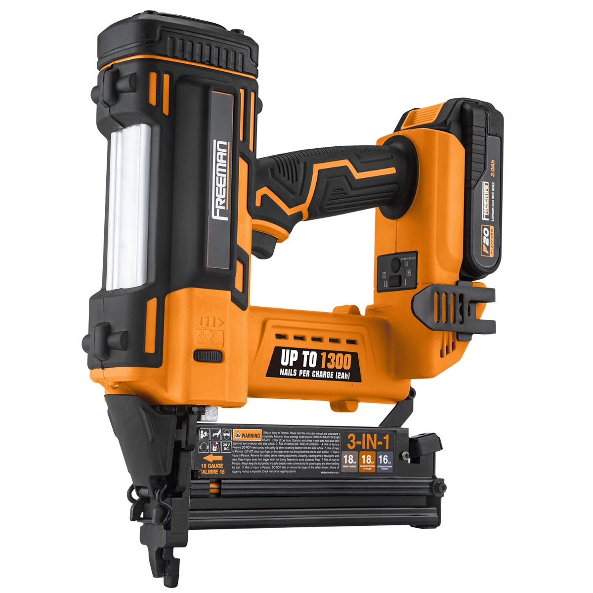 Freeman PE20V31618G 20V Cordless 3-in-1 16 and 18 Gauge Nailer/Stapler Kit w/ Battery and Charger, 5/8" – 2" tool only
