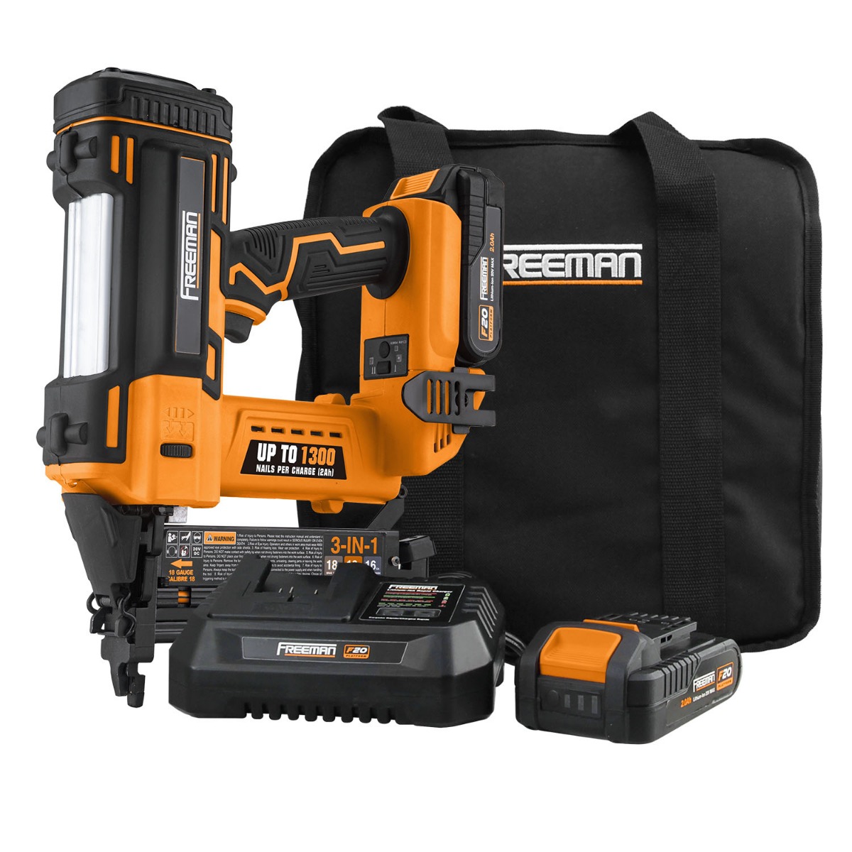 Freeman PE20V31618G 20V Cordless 3-in-1 16 and 18 Gauge Nailer/Stapler Kit w/ Battery and Charger, 5/8" – 2"