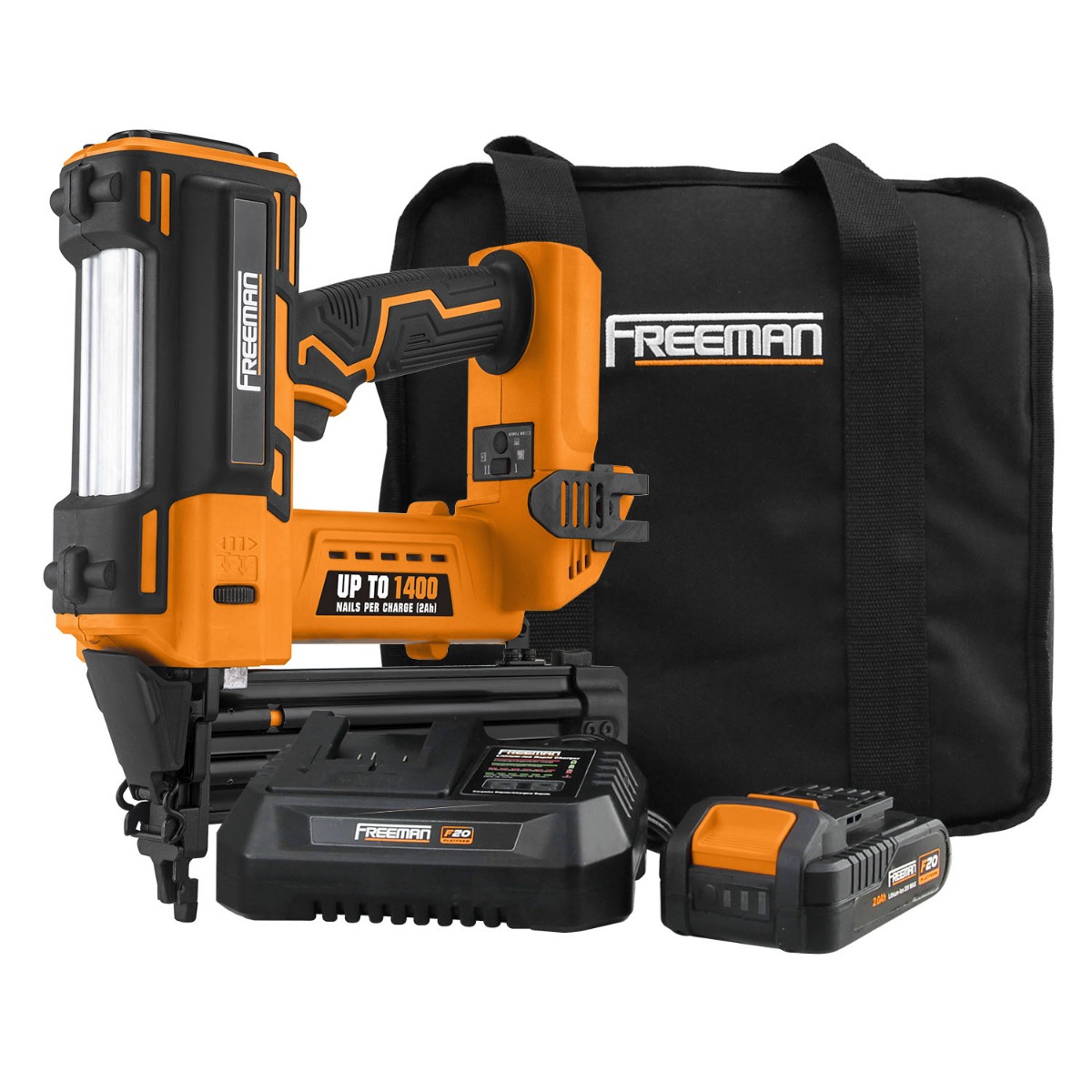 Freeman PE20VBR50 20V Cordless 18-Gauge Brad Nailer Kit w/ Battery and Charger, 3/8" – 2"