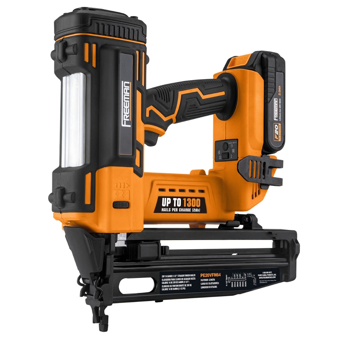 Freeman PE20VFN64 20V Cordless 16-Gauge Straight Finish Nailer Kit w/ Battery & Charger, 1" – 2-1/2" angle