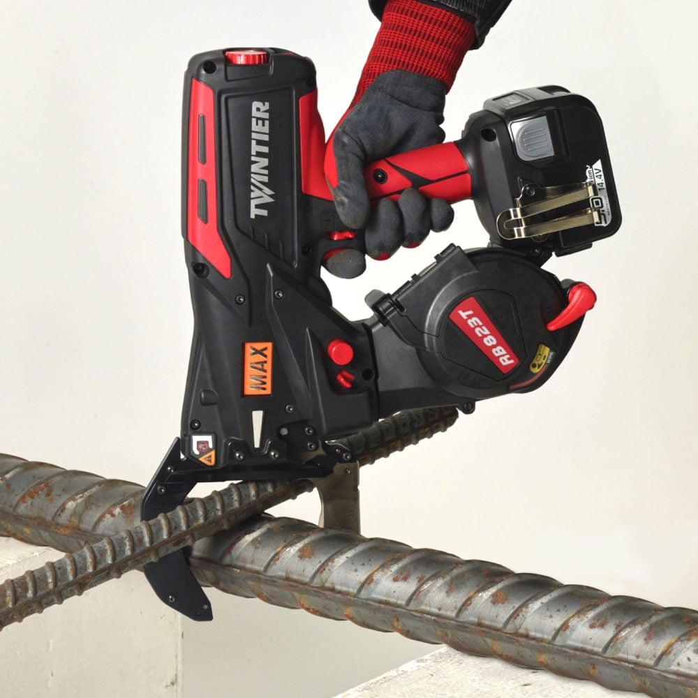 MAX USA RB823T X-Large Rebar Tying Tool in use