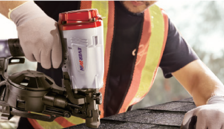 Everwin RCN45 Coil Roofing Nailer in use professional roofer