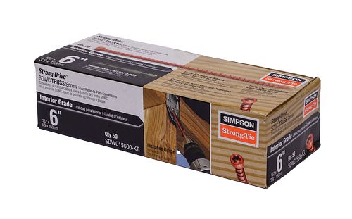 Simpson Strong-Tie SDWC15600-KT 0.155 x 6" Orange Clear Zinc SDWC Non-Collated Truss Screw 50ct