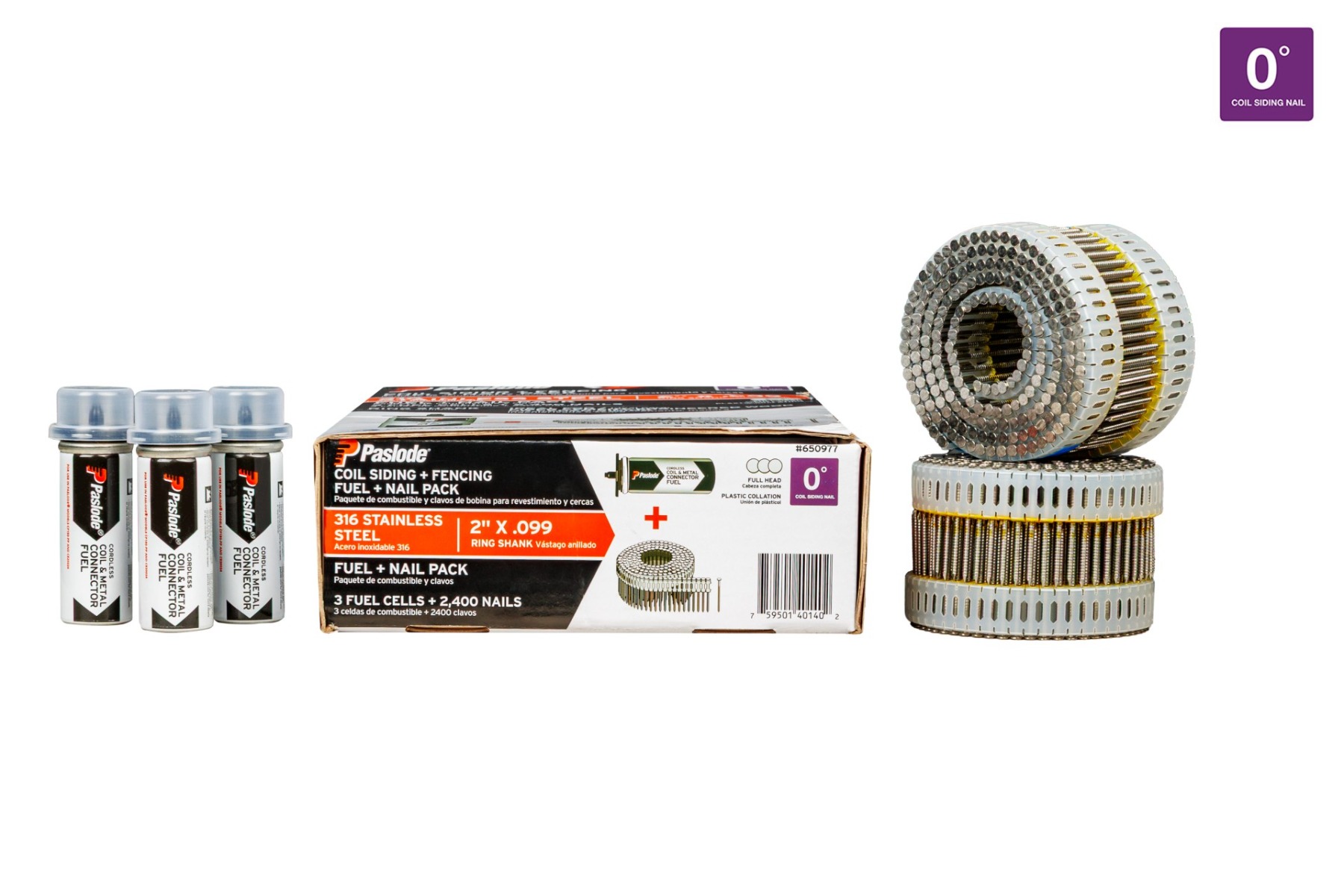 Paslode 650977 2" x .099 Stainless Steel Ring Shank CSF Siding & Fencing Coil Fuel & Nail Pack