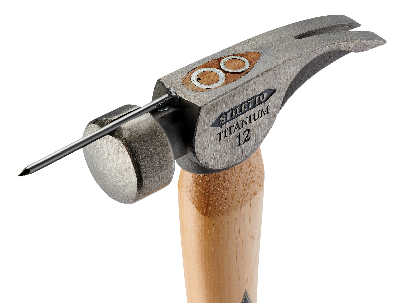 Stiletto TI12SC 12oz Smooth Face, 18" Curved Hickory Handle Finish Hammer magnetic nail starter