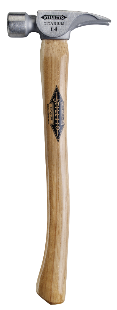 Stiletto TI14MC 14oz Milled Face, 18" Curved Hickory Handle Framing Hammer magnetic nail starter titanium head
