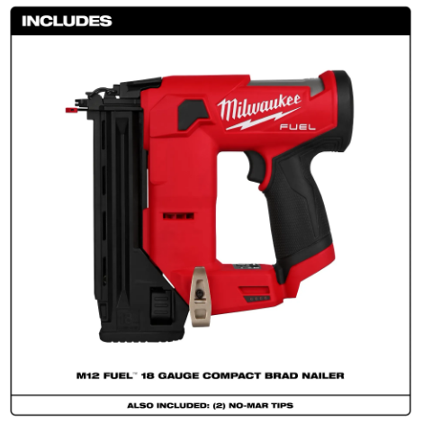 Milwaukee 2541-20 M12 18Ga Brad Nailer, 5/8" to 1-1/2" compact nailer with no mar tips