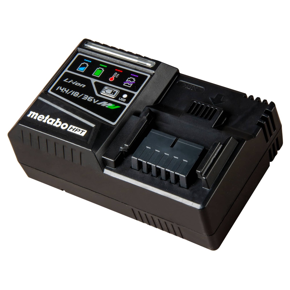 Metabo HPT UC18YSL3Q1YM 14.4/18V/36V MultiVolt Lithium Ion Fast Battery Charger angle