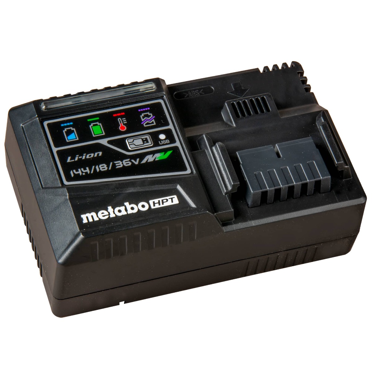 Metabo HPT UC18YSL3Q1YM MultiVolt Lithium Ion Fast Battery Charger angle