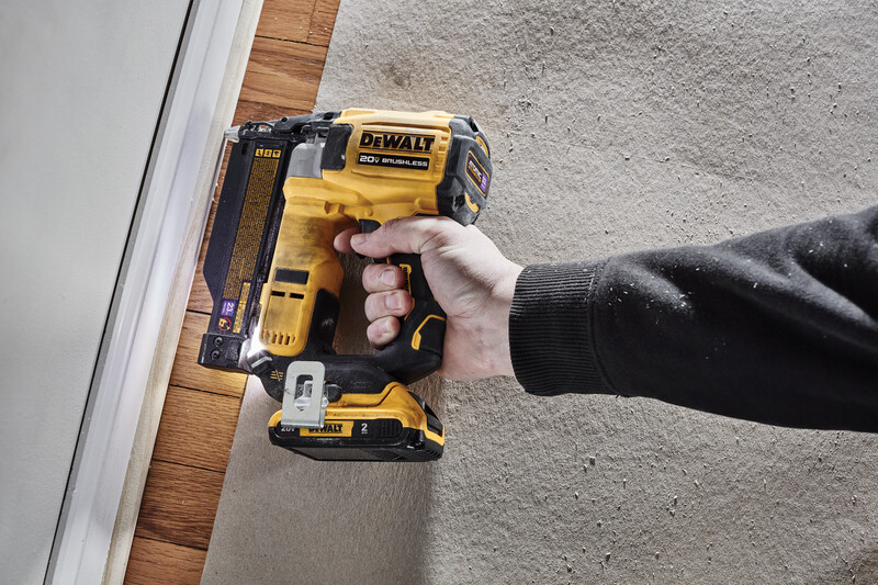 DeWalt DCN623D1 20V MAX 23 Gauge Pin Nailer 5/8" to 1-1/2" with battery in use