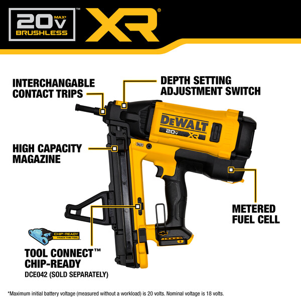 DeWalt 20V MAX Trak-It C6 Cordless Gas Concrete Nailer bare tool features