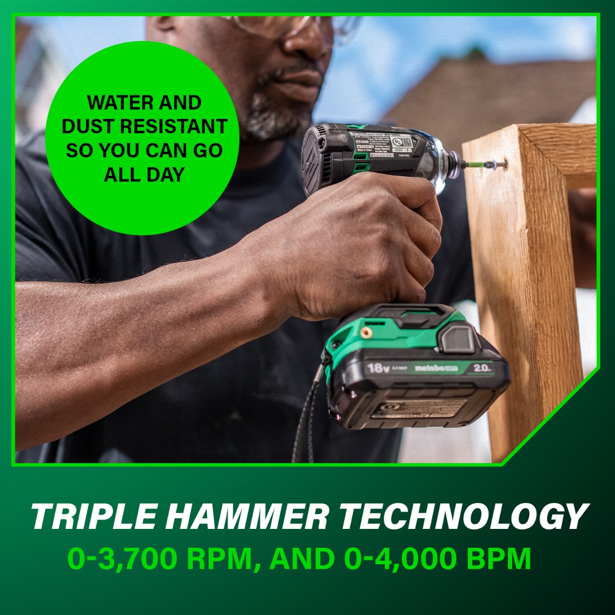 Metabo HPT WH18DC 18V Multivolt Cordless Triple Hammer Bolt Impact Driver IP56 Rating