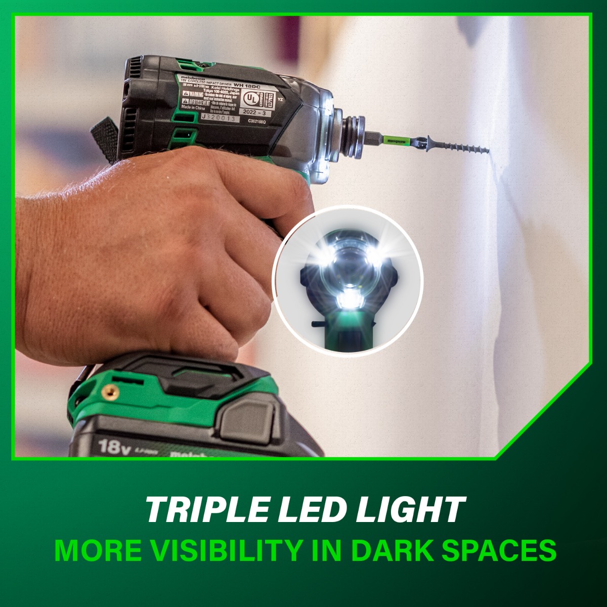Metabo HPT WH18DC 18V Multivolt Cordless Triple Hammer Bolt Impact Driver LED Triple LED light