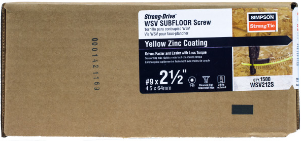 WSV212S #9 x 2-1/2" Yellow Zinc Coated WSV Subfloor Screw box