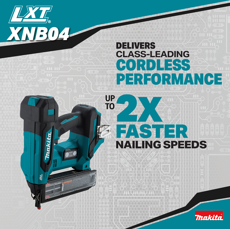 Makita XNB04Z 18V LXT Brushless 18 Gauge Brad Nailer 2x faster nailing speed