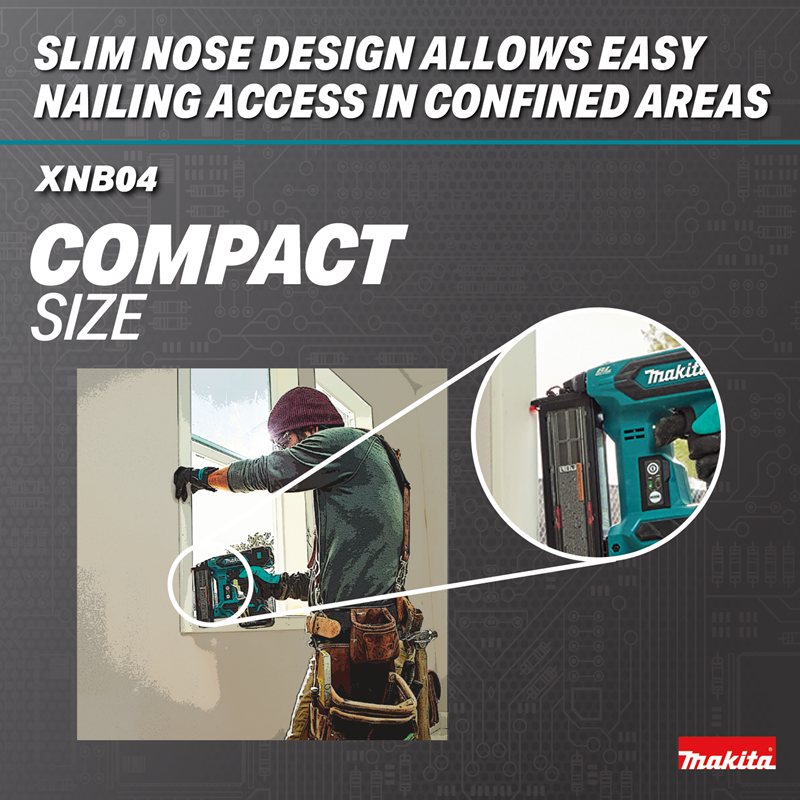 Makita XNB04Z 18V LXT Brushless 18 Gauge Brad Nailer compact size
