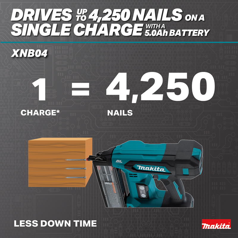 Makita XNB04Z 18V LXT Brushless 18 Gauge Brad Nailer less down time